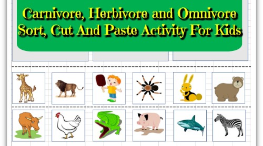 Carnivore, Herbivore and Omnivore Sort, Cut And Paste Activity For Kids